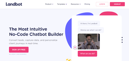 Image describing Landbot's landing page - by Paperflite